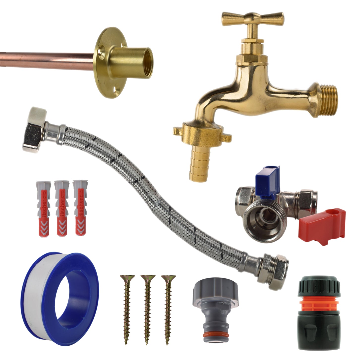 AP Supplies Polished Brass 13mm Barb Tap STANDARD Connection Kit
