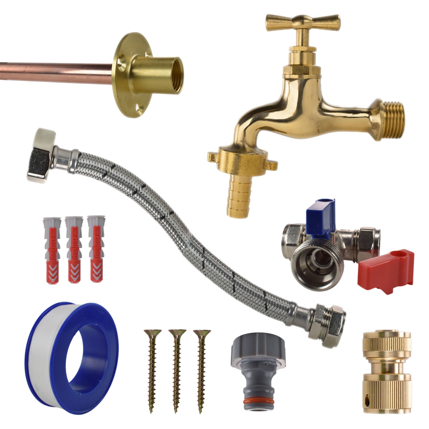 AP Supplies Polished Brass 13mm Barb Tap STANDARD Connection Kit