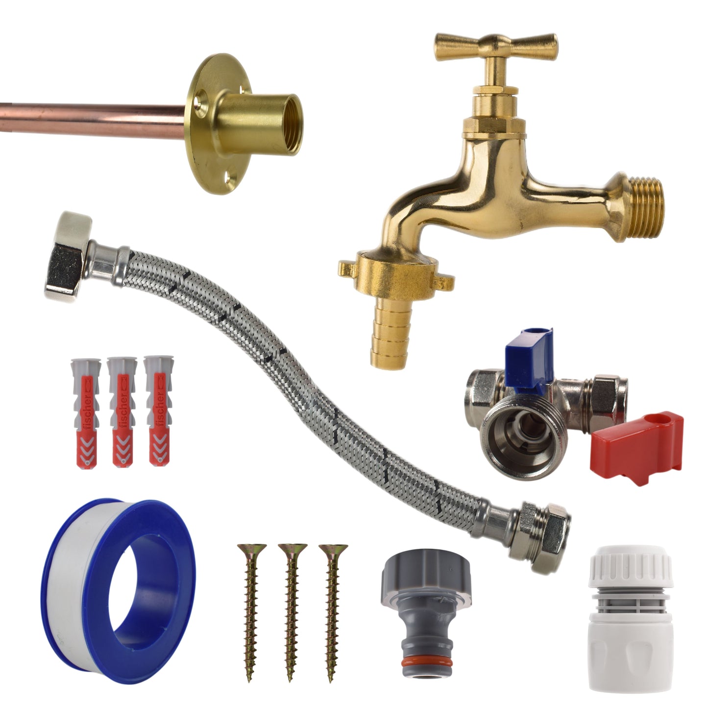 AP Supplies Polished Brass 13mm Barb Tap STANDARD Connection Kit