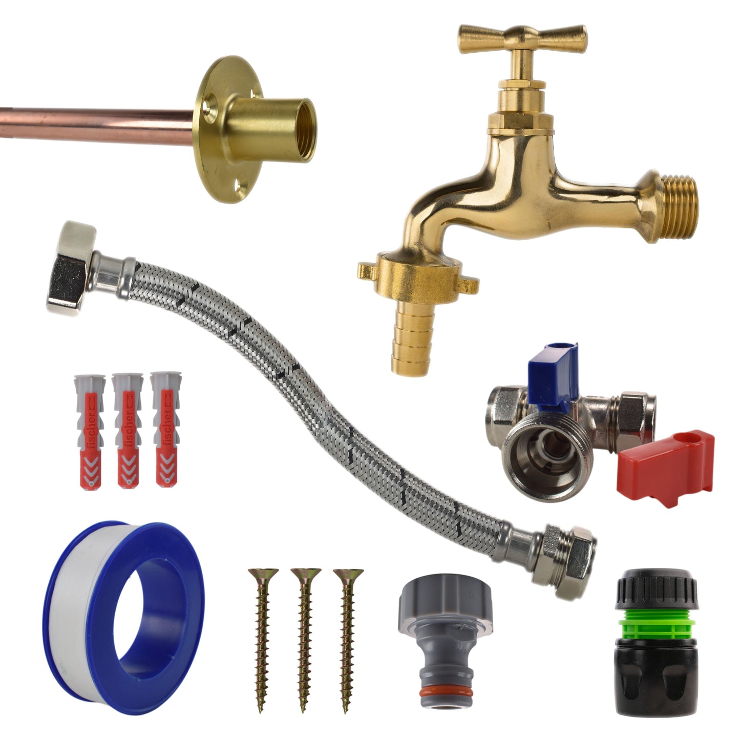 AP Supplies Polished Brass 13mm Barb Tap STANDARD Connection Kit