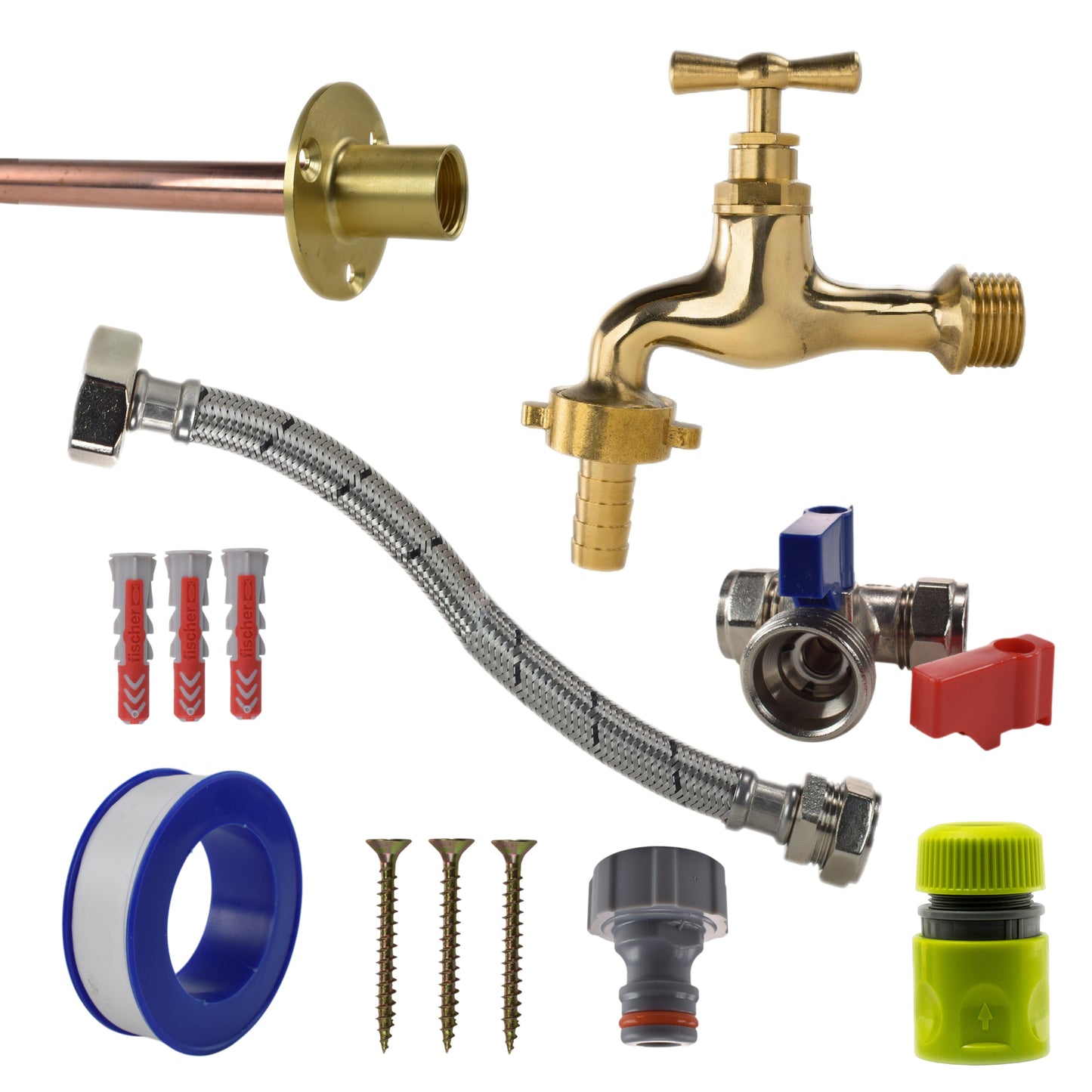 AP Supplies Polished Brass 13mm Barb Tap STANDARD Connection Kit - Kit with Black/Orange Hose Connector