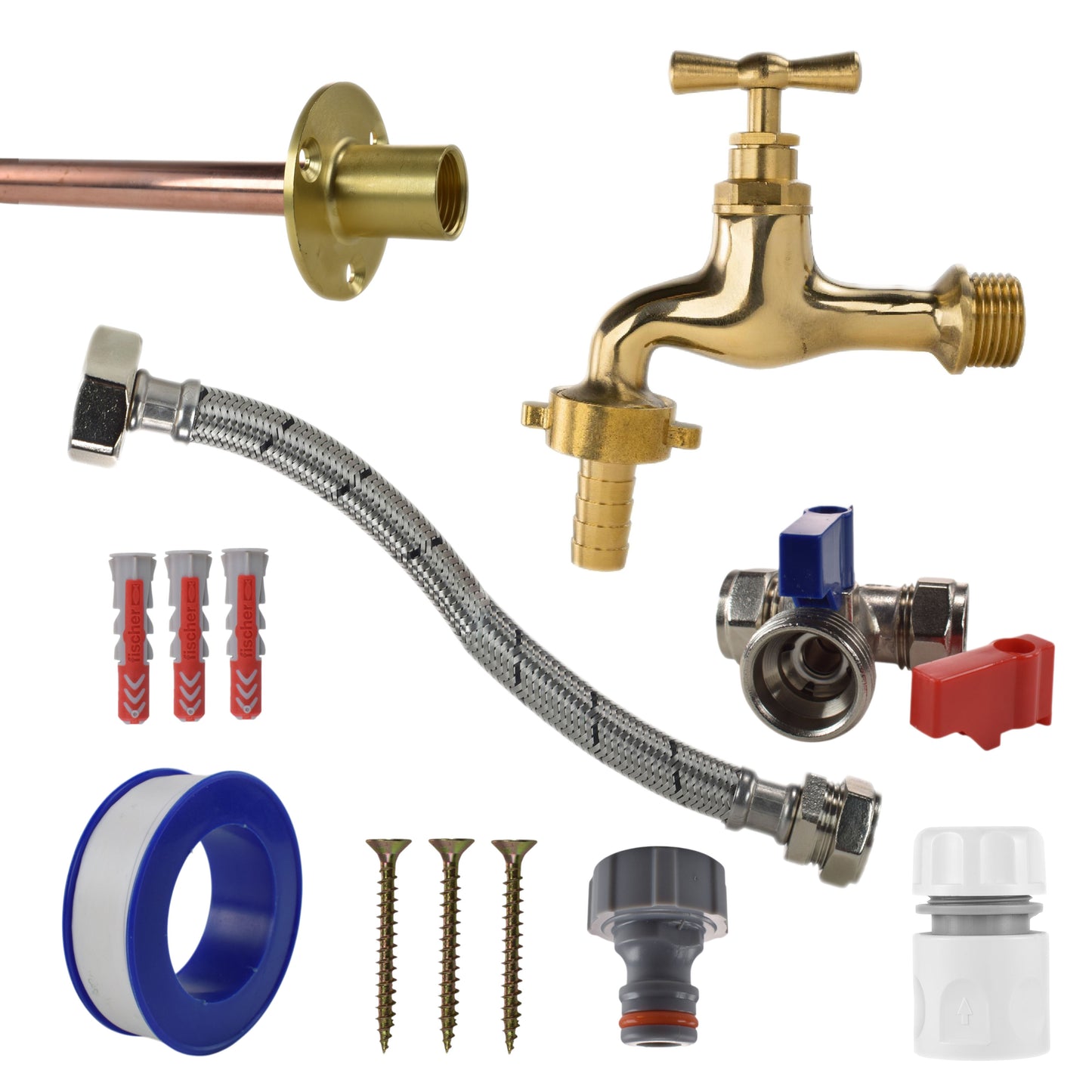 AP Supplies Polished Brass 13mm Barb Tap STANDARD Connection Kit - Kit with Black/Green Hose Connector