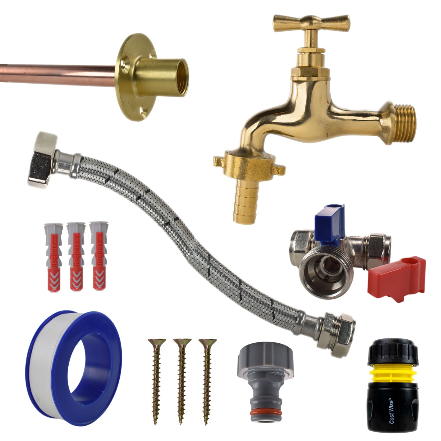 AP Supplies Polished Brass 13mm Barb Tap STANDARD Connection Kit