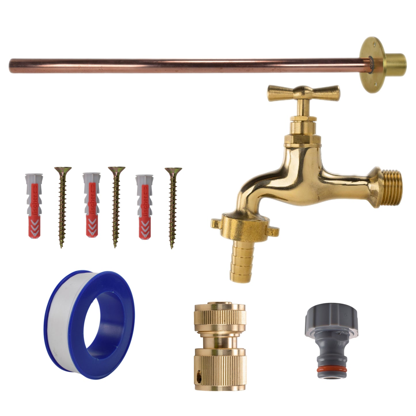 AP Supplies Polished Brass 13mm Barb Tap BASIC Connection Kit