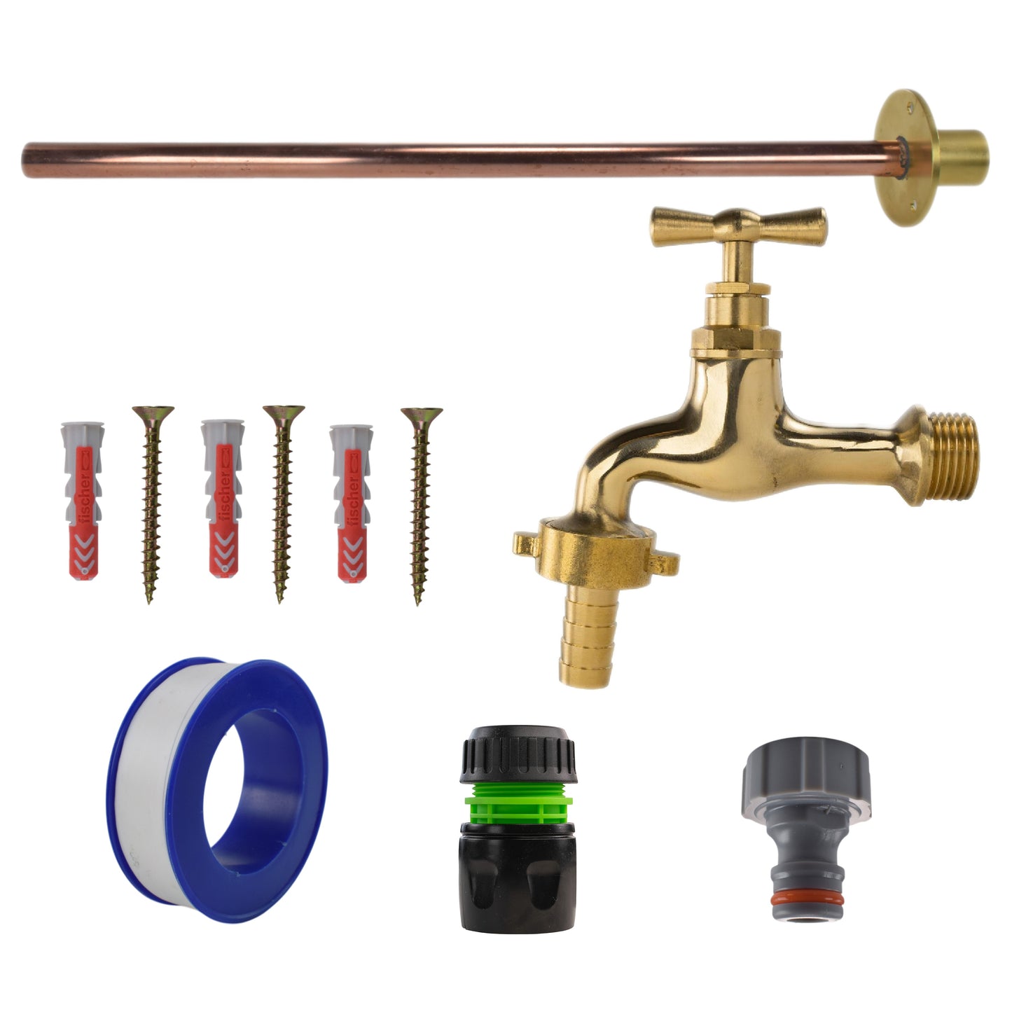AP Supplies Polished Brass 13mm Barb Tap BASIC Connection Kit