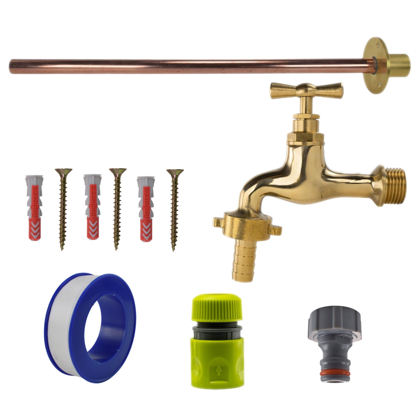 AP Supplies Polished Brass 13mm Barb Tap BASIC Connection Kit - Kit with Black/Yellow Hose Connector