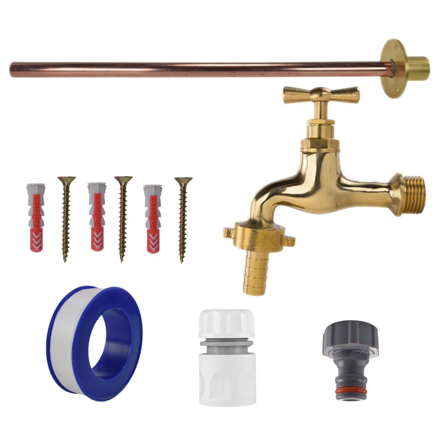 AP Supplies Polished Brass 13mm Barb Tap BASIC Connection Kit - Kit with Black/Orange Hose Connector