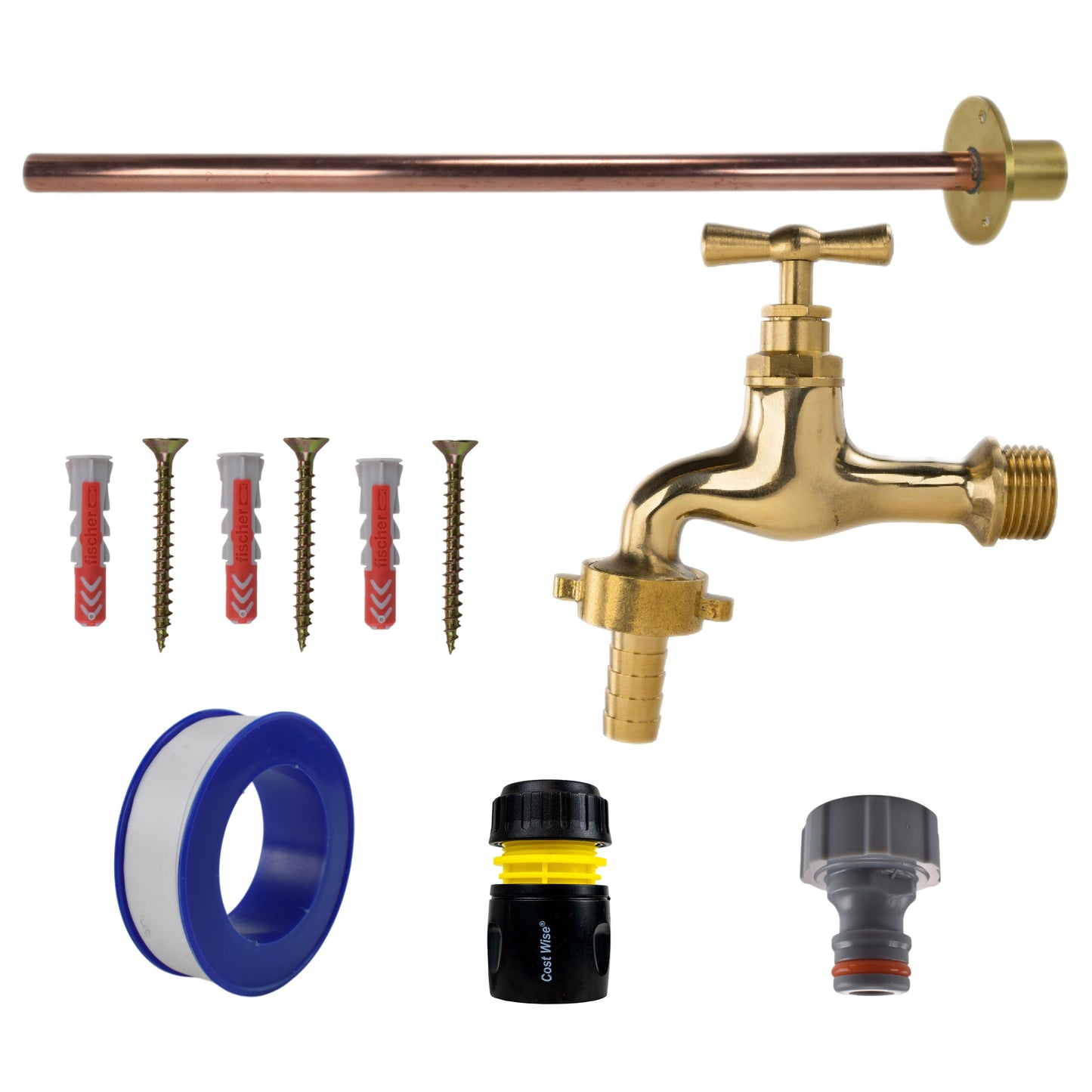 AP Supplies Polished Brass 13mm Barb Tap BASIC Connection Kit