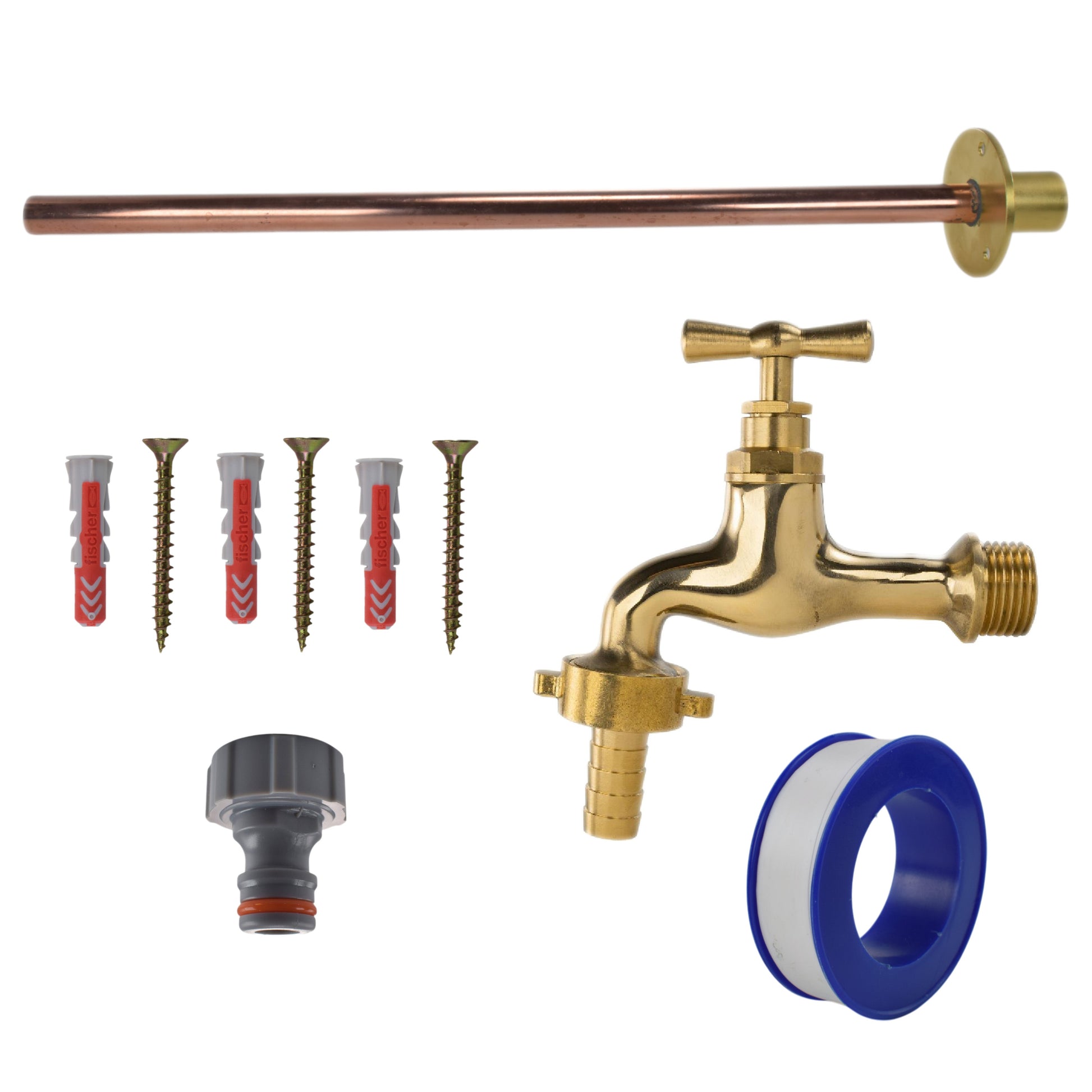 AP Supplies Polished Brass 13mm Barb Tap BASIC Connection Kit - Polished Brass 13mm Barb Basic Tap Kit