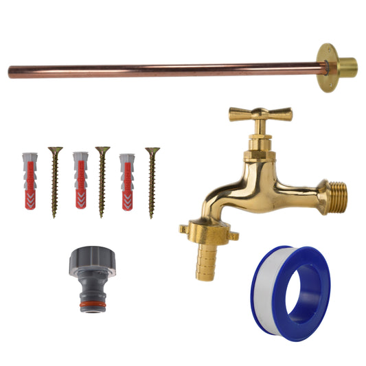 AP Supplies Polished Brass 13mm Barb Tap BASIC Connection Kit - Polished Brass 13mm Barb Basic Tap Kit