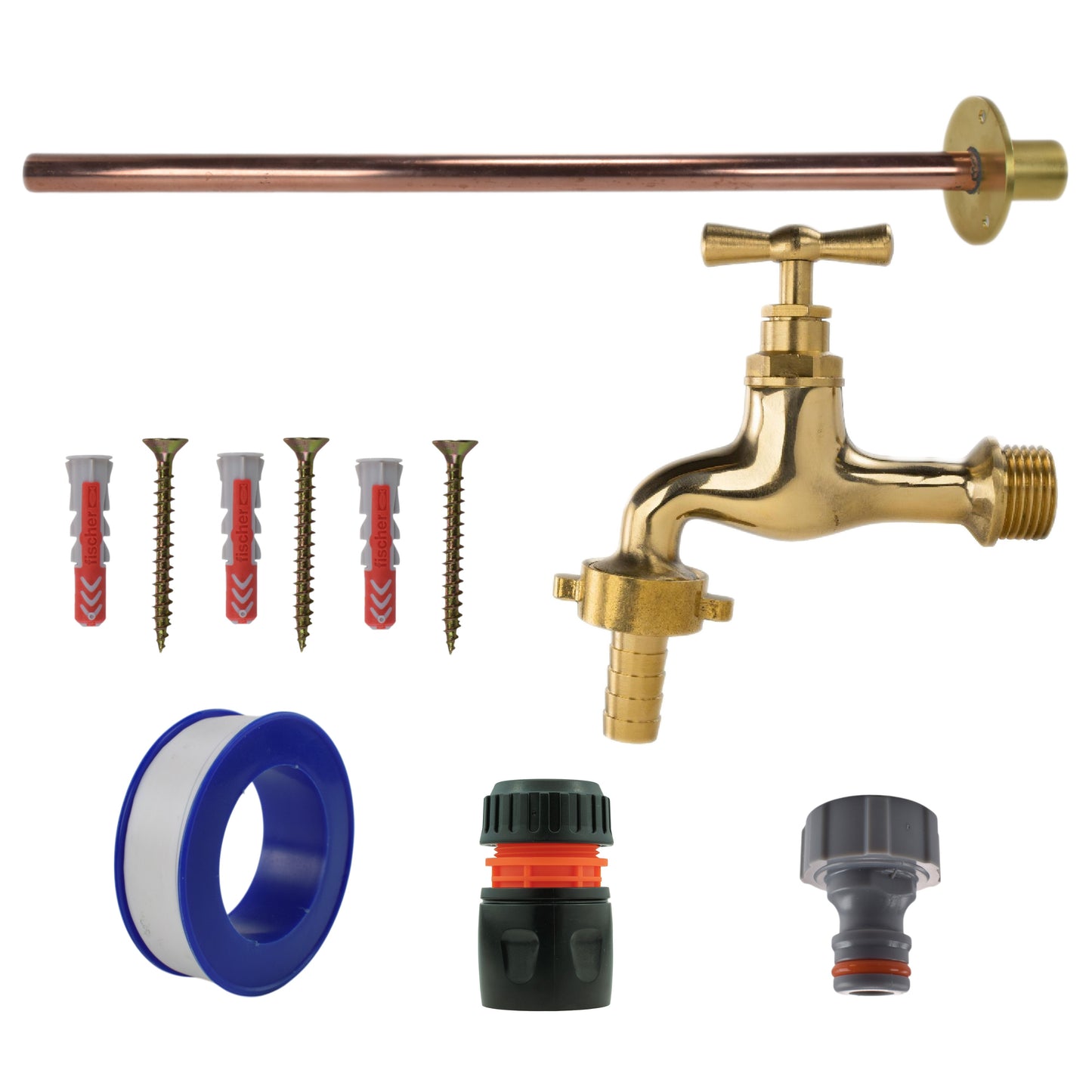 AP Supplies Polished Brass 13mm Barb Tap BASIC Connection Kit