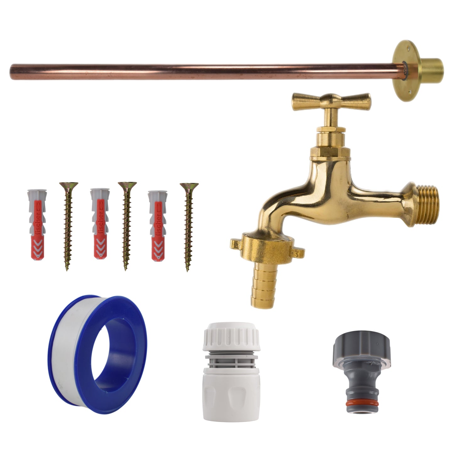 AP Supplies Polished Brass 13mm Barb Tap BASIC Connection Kit