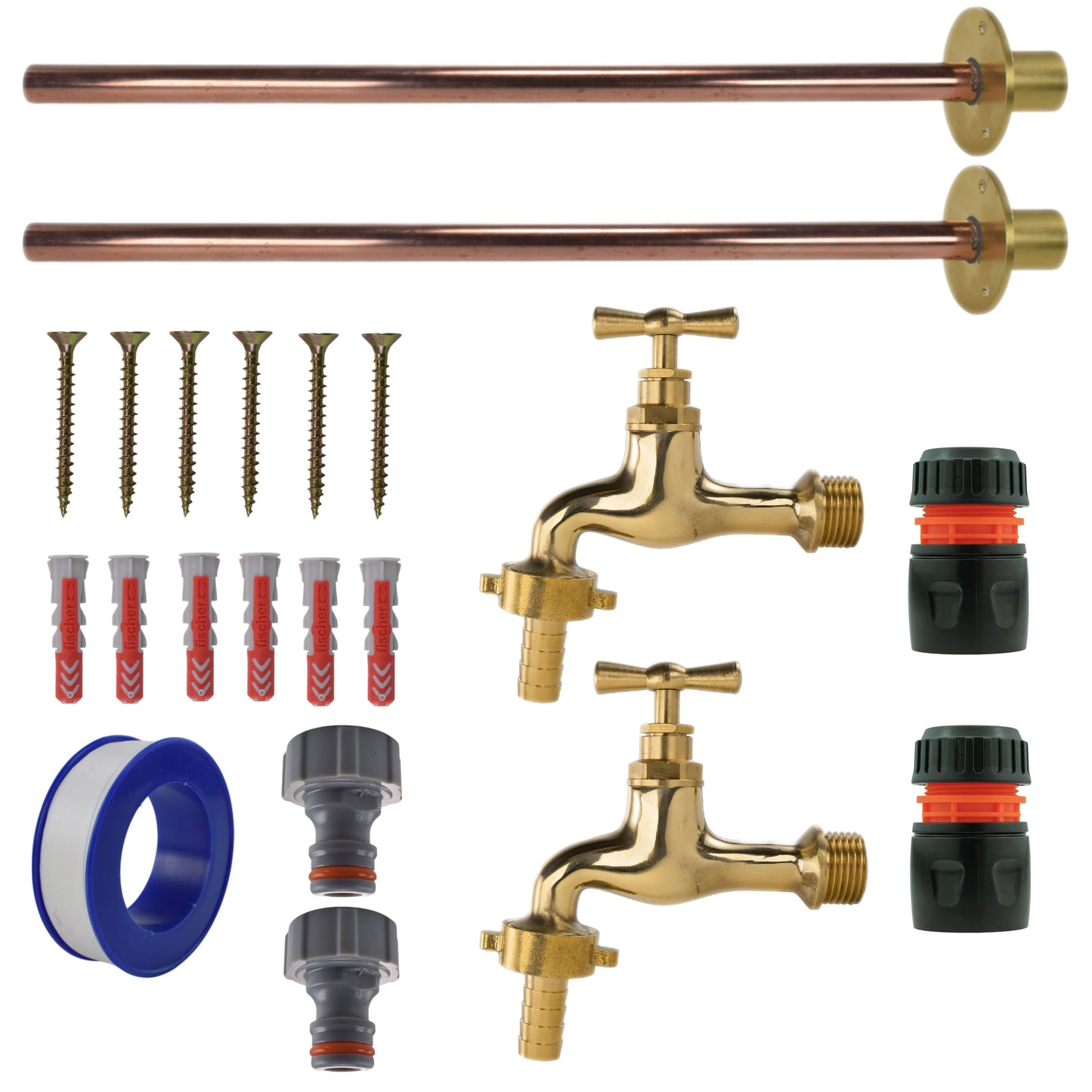 AP Supplies Polished Brass 13mm Barb Tap BASIC Connection Kit x2