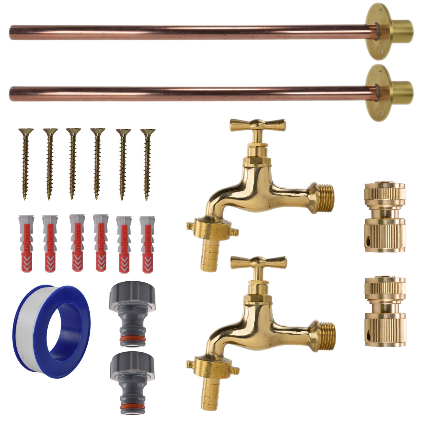 AP Supplies Polished Brass 13mm Barb Tap BASIC Connection Kit x2