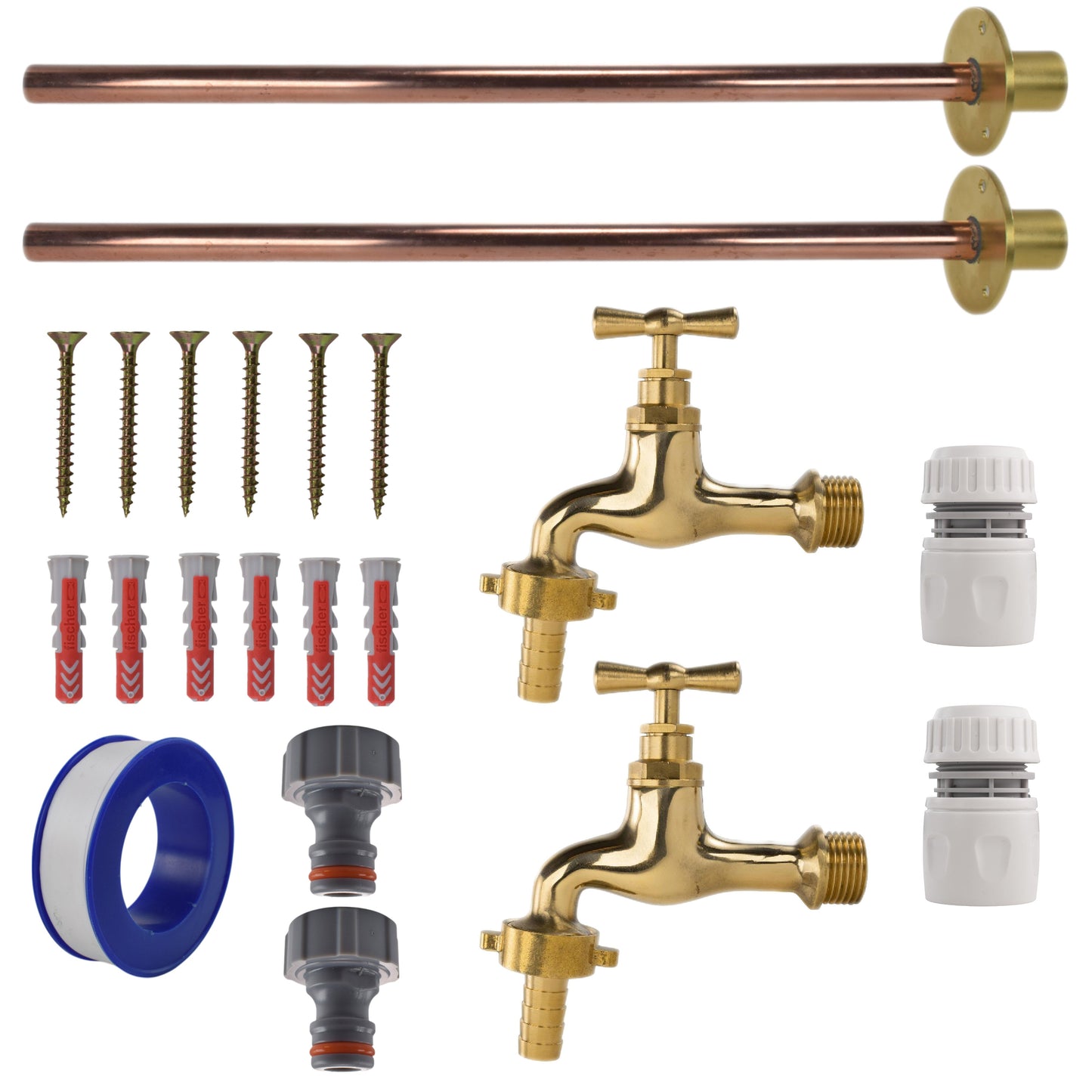 AP Supplies Polished Brass 13mm Barb Tap BASIC Connection Kit x2