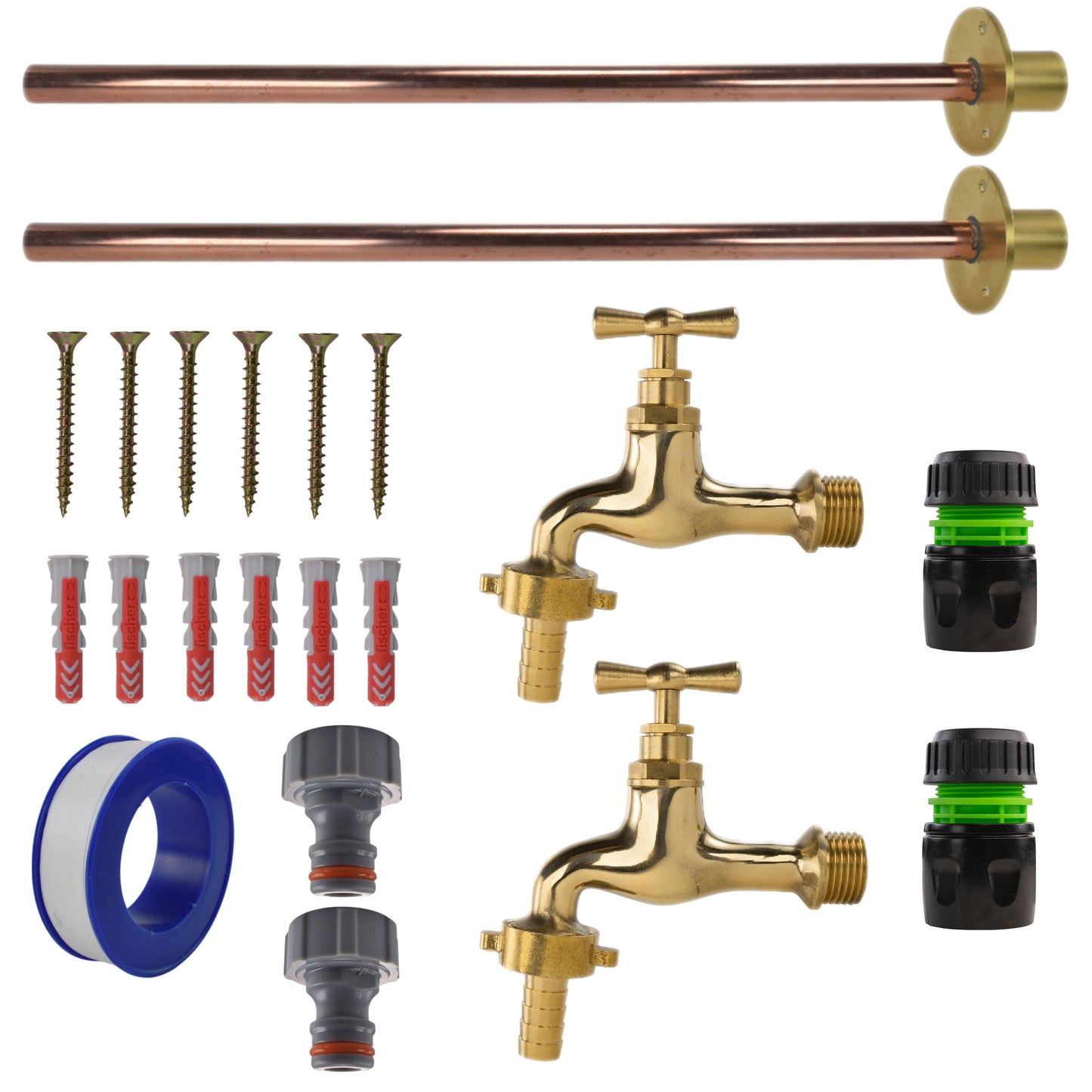 AP Supplies Polished Brass 13mm Barb Tap BASIC Connection Kit x2