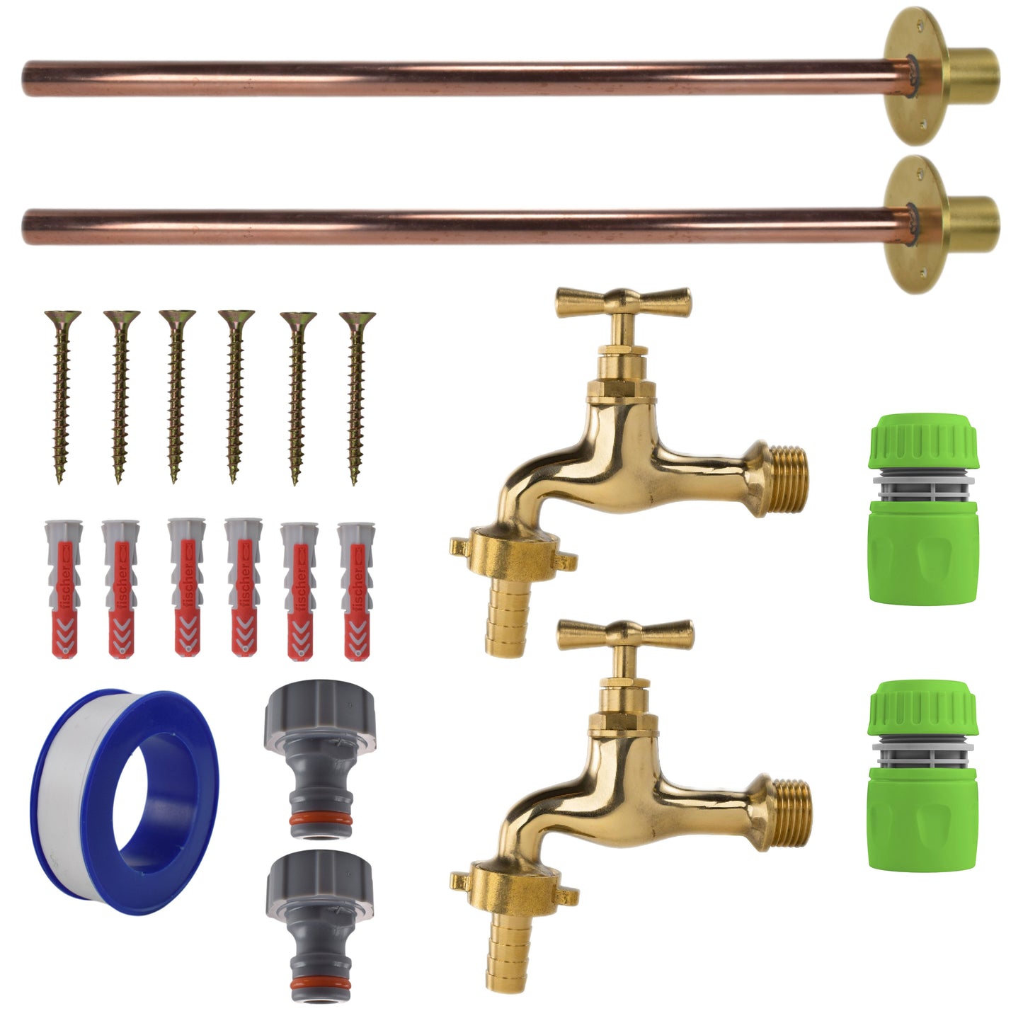 AP Supplies Polished Brass 13mm Barb Tap BASIC Connection Kit x2