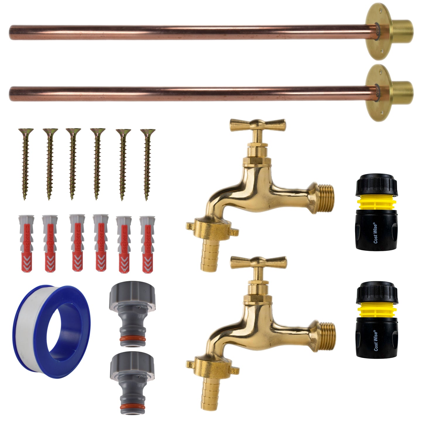 AP Supplies Polished Brass 13mm Barb Tap BASIC Connection Kit x2
