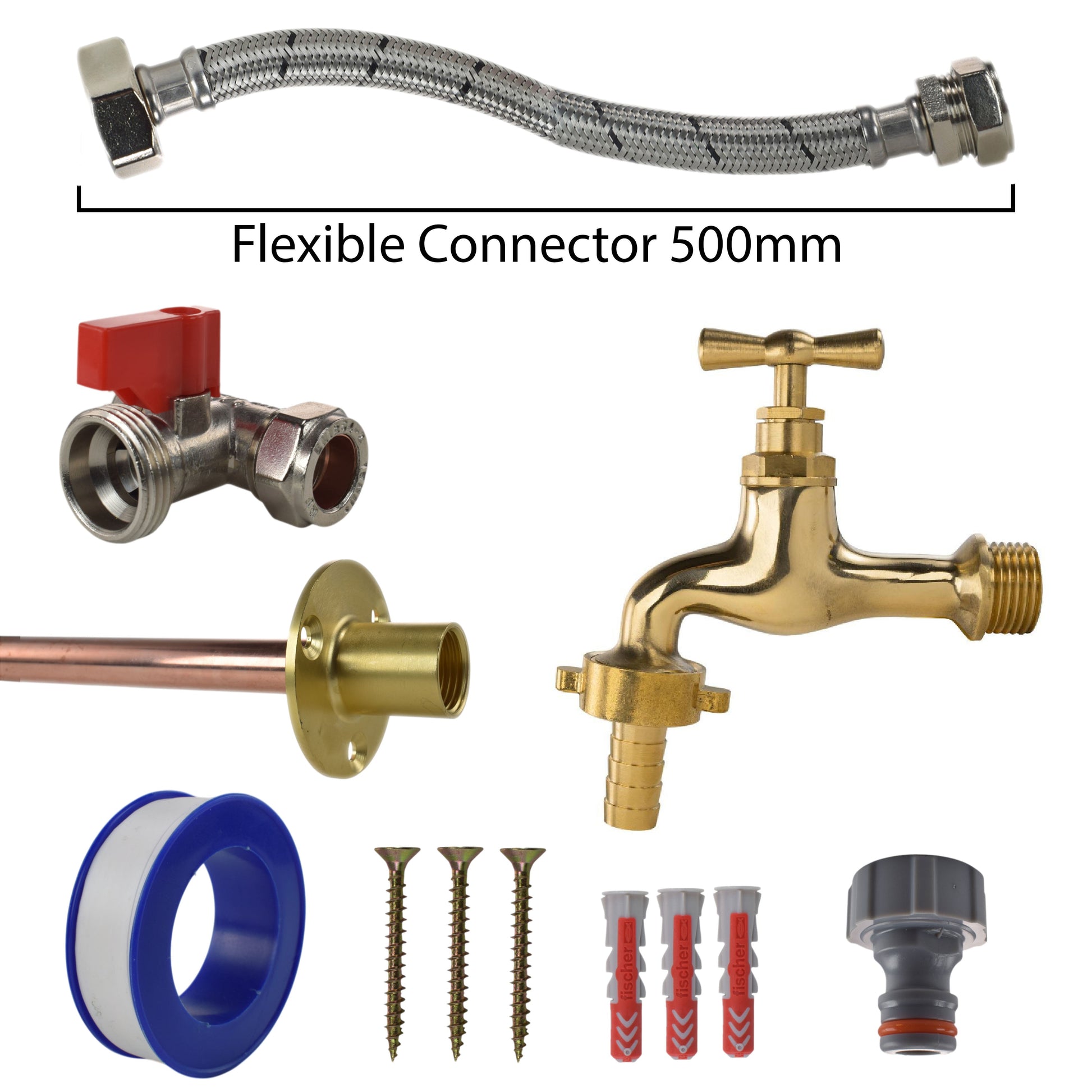 AP Supplies Polished Brass 13mm Barb Tap STANDARD Connection Kit - Kit with Lime Line Hose Connector