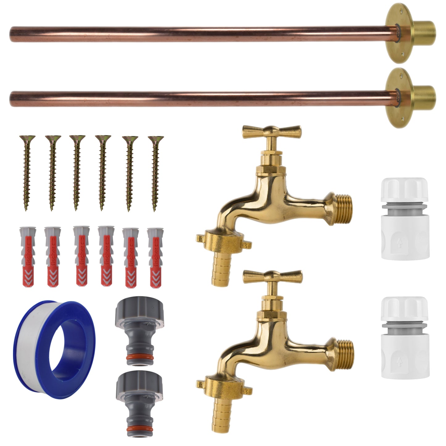 AP Supplies Polished Brass 13mm Barb Tap BASIC Connection Kit x2 - Kit with Black/Orange Hose Connector