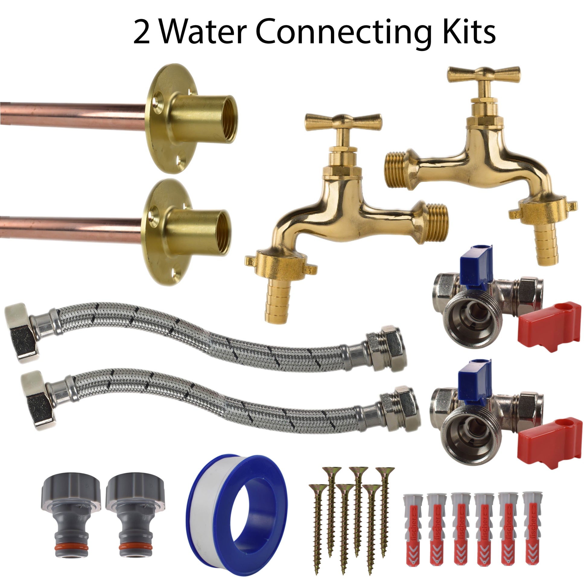 AP Supplies Polished Brass 13mm Barb Tap STANDARD Connection Kit x2 - Kit with Lime Line Hose Connector