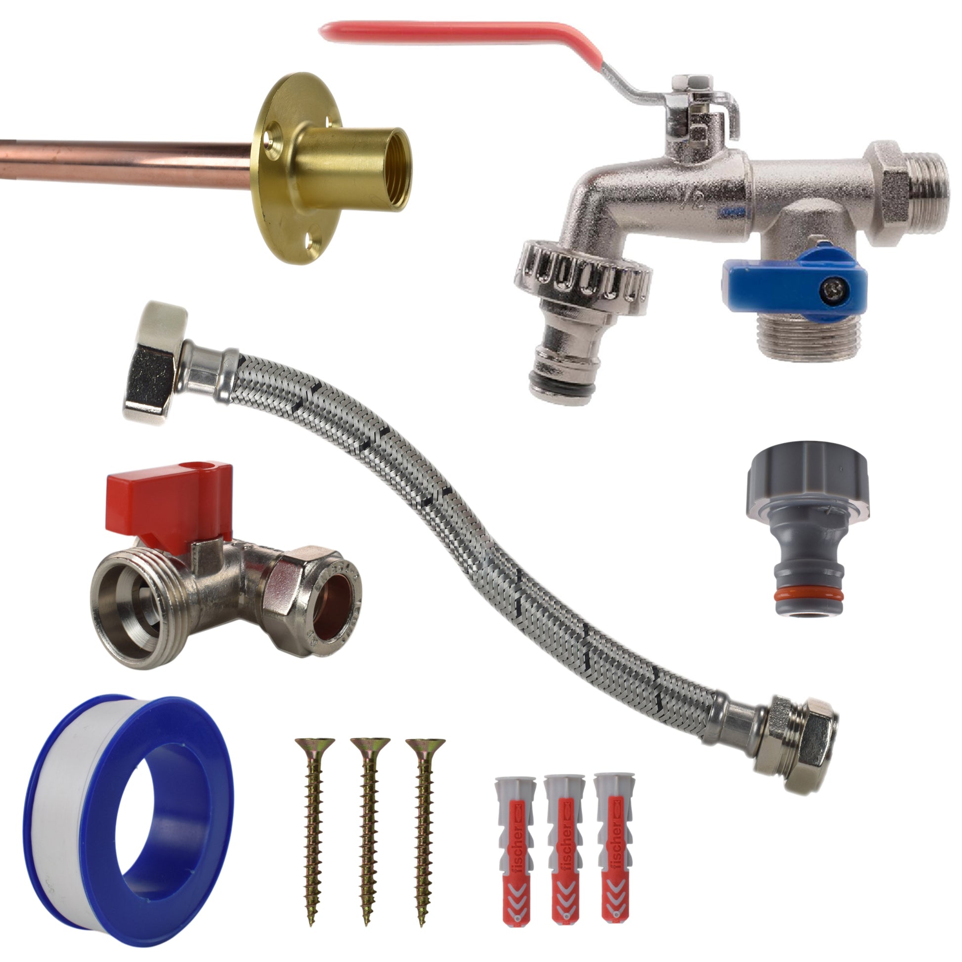 AP Supplies Double Lever Tap STANDARD Connection Kit - Kit with Brass Hose Connector