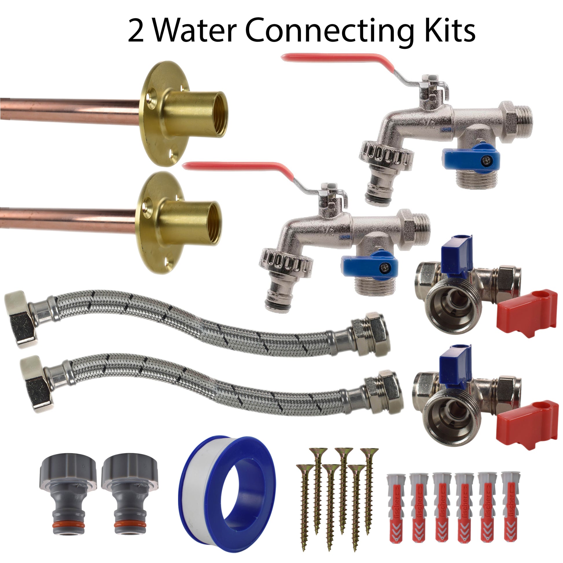 AP Supplies Double Lever Tap STANDARD Connection Kit x2 - Kit with Lime Line Hose Connector