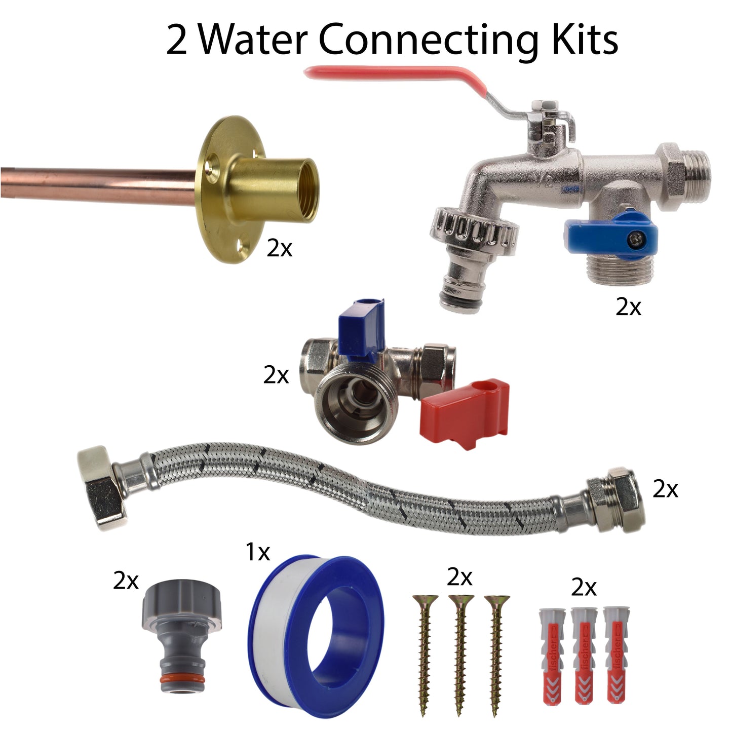 AP Supplies Double Lever Tap STANDARD Connection Kit x2 - Kit with White Line Hose Connector