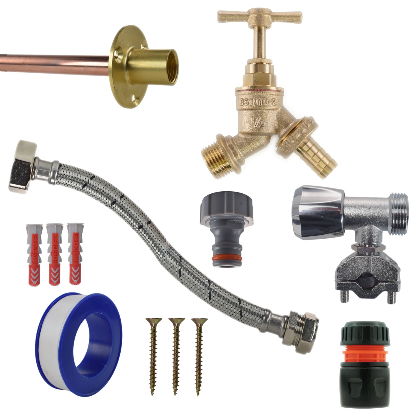 AP Supplies Brass Barbed Bib Tap FULL Connection Kit