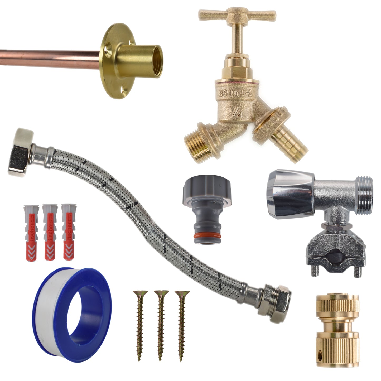 AP Supplies Brass Barbed Bib Tap FULL Connection Kit