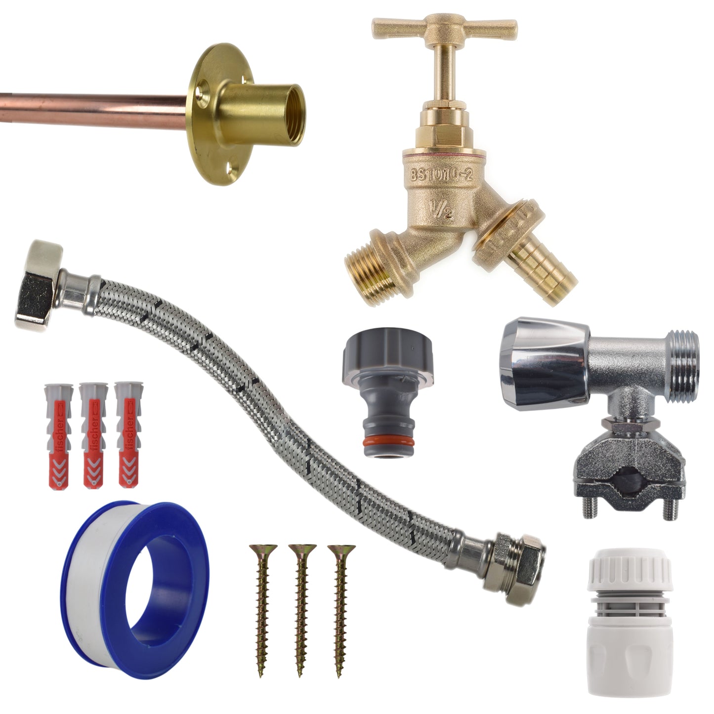 AP Supplies Brass Barbed Bib Tap FULL Connection Kit
