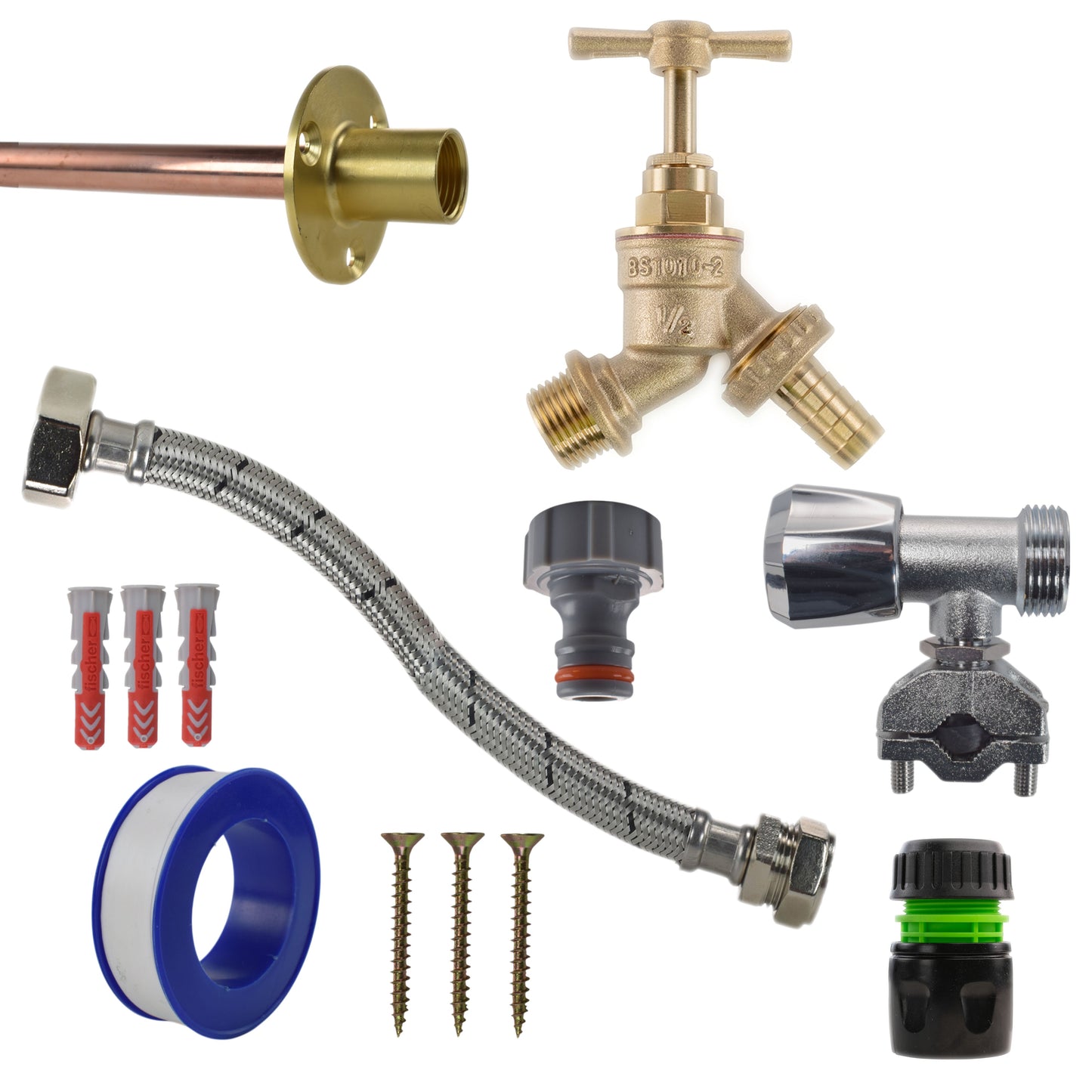 AP Supplies Brass Barbed Bib Tap FULL Connection Kit