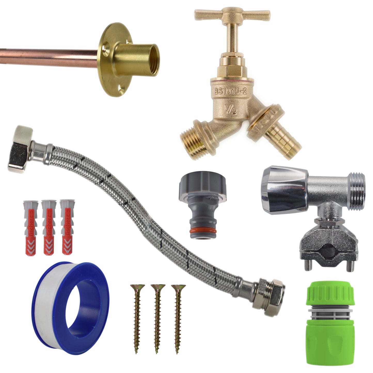 AP Supplies Brass Barbed Bib Tap FULL Connection Kit