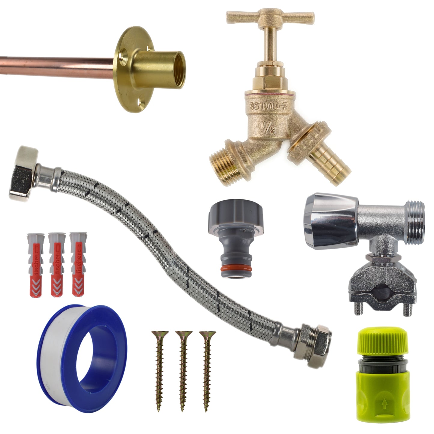 AP Supplies Brass Barbed Bib Tap FULL Connection Kit