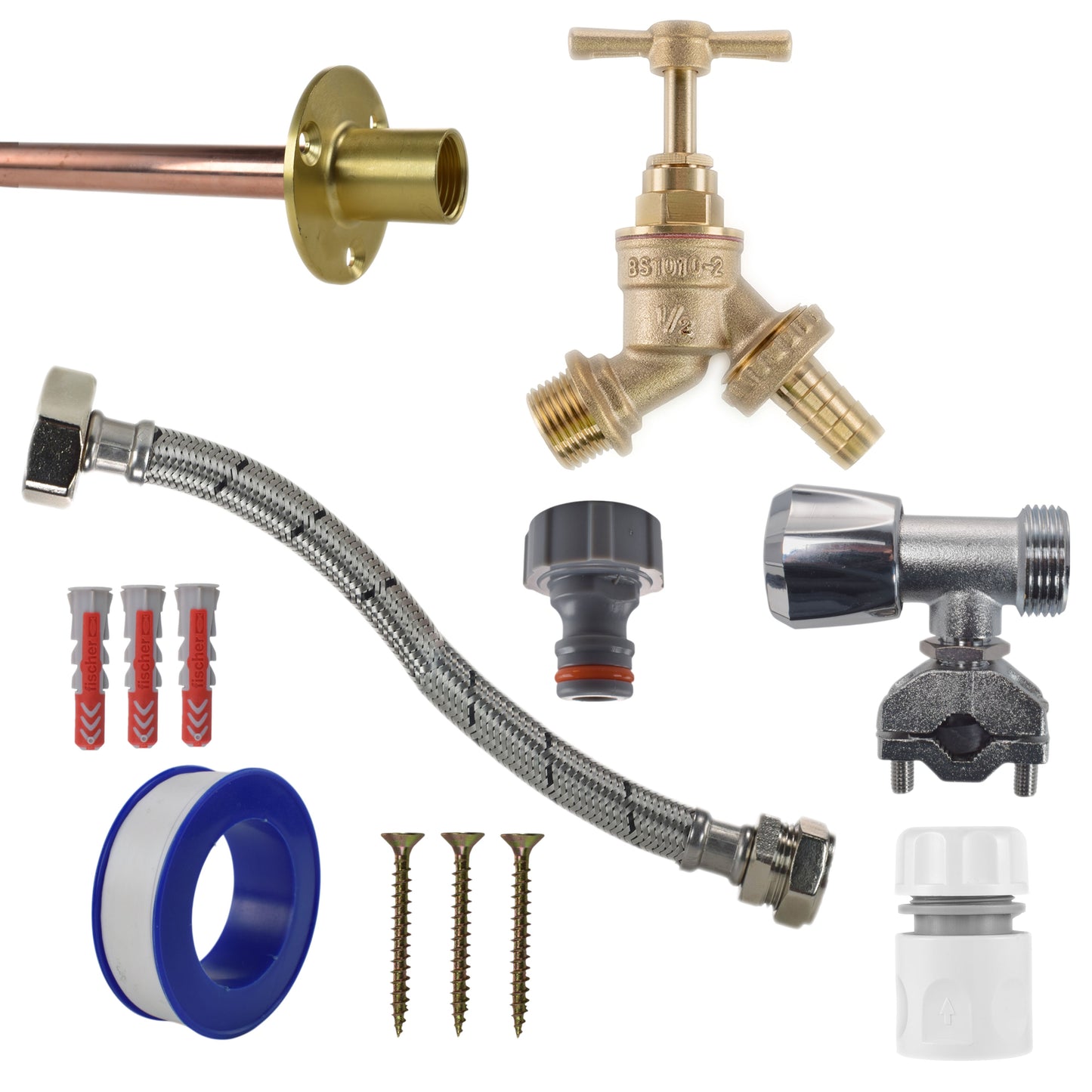 AP Supplies Brass Barbed Bib Tap FULL Connection Kit