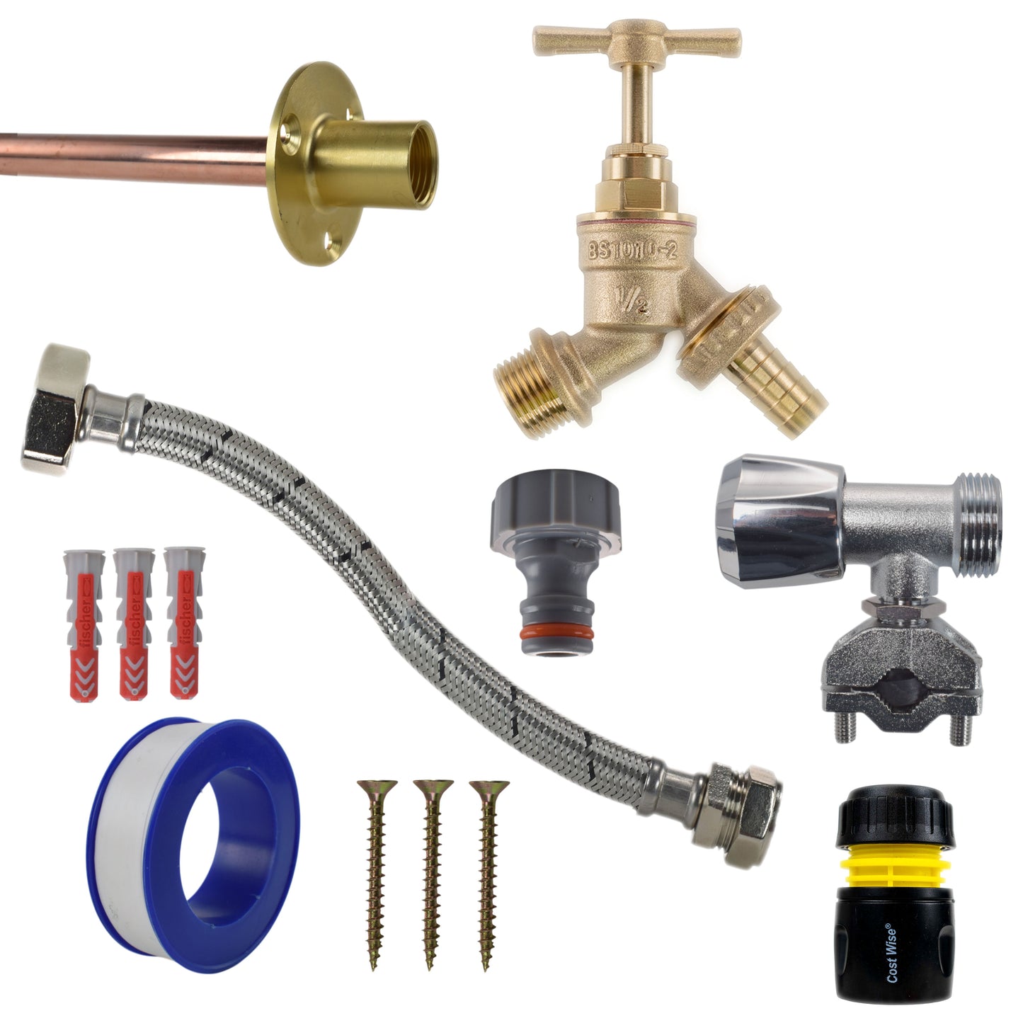 AP Supplies Brass Barbed Bib Tap FULL Connection Kit