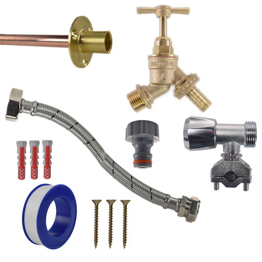 AP Supplies Brass Barbed Bib Tap FULL Connection Kit - Brass Barbed Full Tap Kit