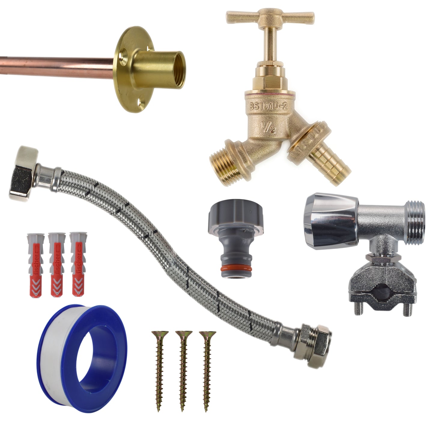 AP Supplies Brass Barbed Bib Tap FULL Connection Kit