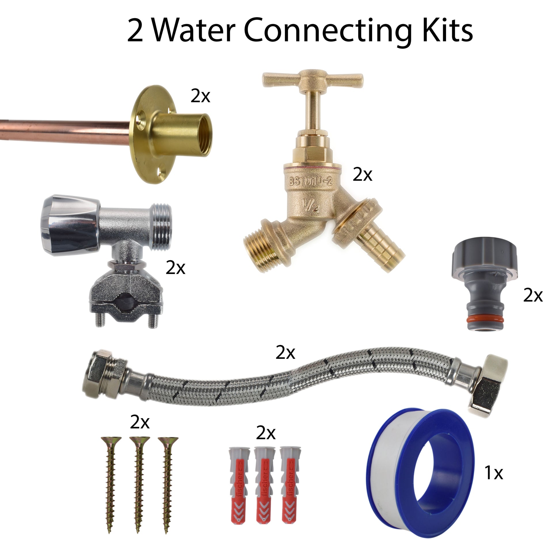 AP Supplies Brass Barbed Bib Tap FULL Connection Kit x2 - Kit with Lime Line Hose Connector