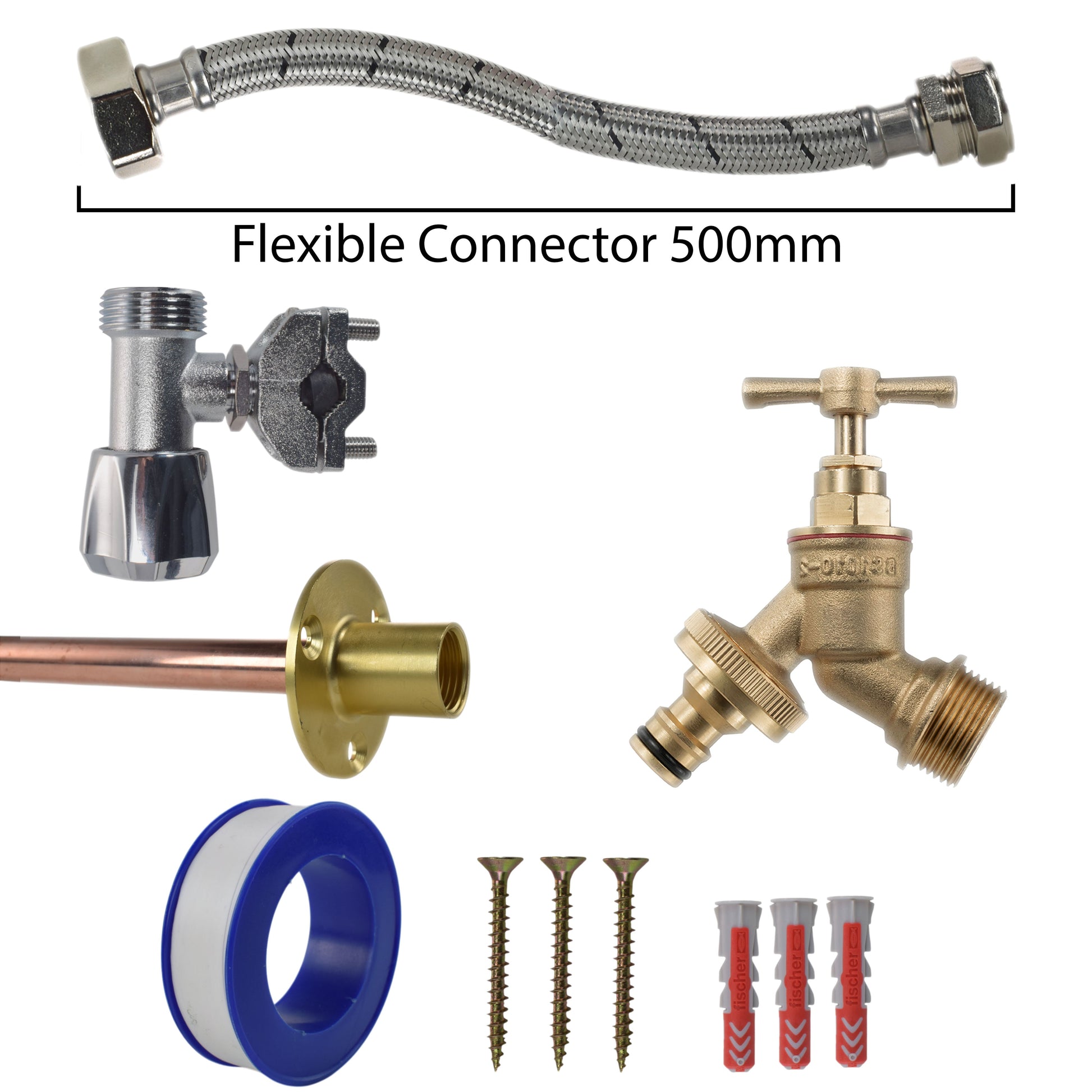 AP Supplies Brass Quick Connect Bib Tap FULL Connection Kit - Kit with White Line Hose Connector