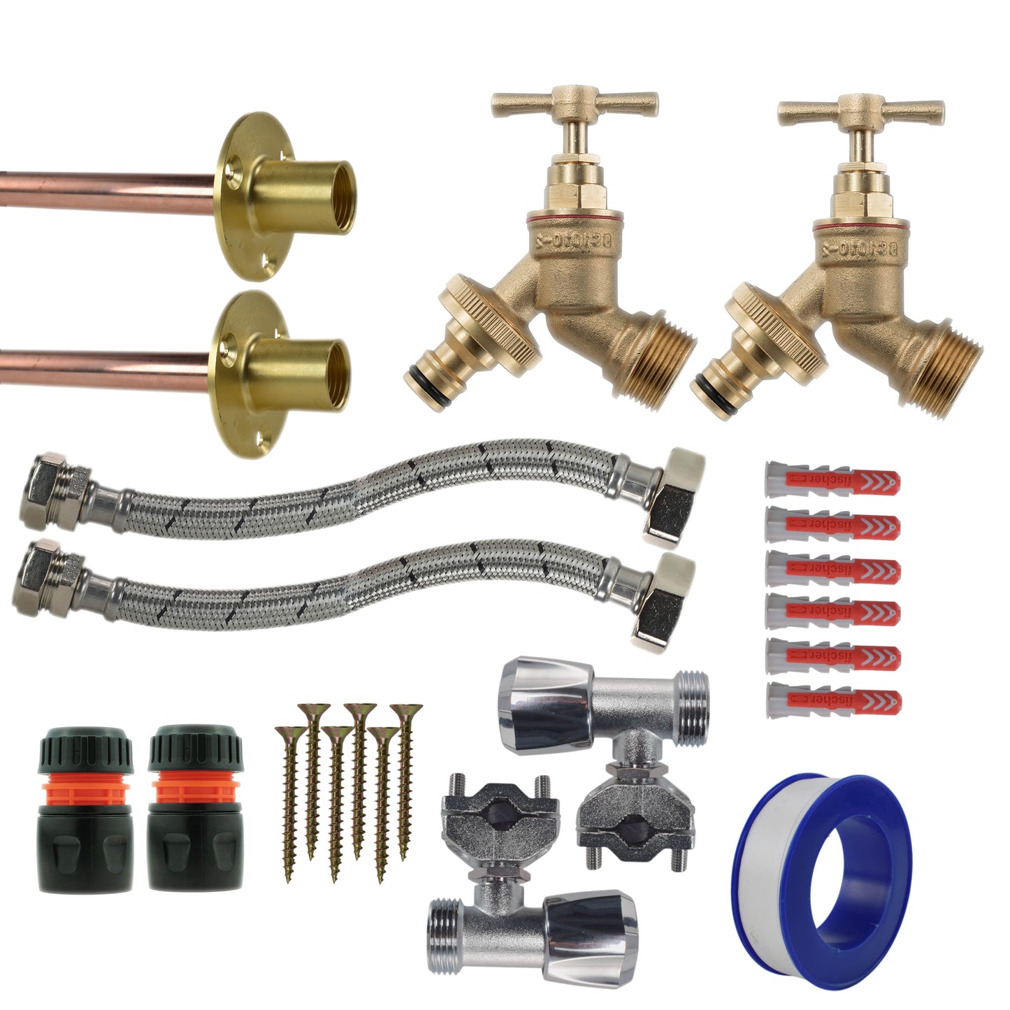 AP Supplies Brass Quick Connect Bib Tap FULL Connection Kit x2