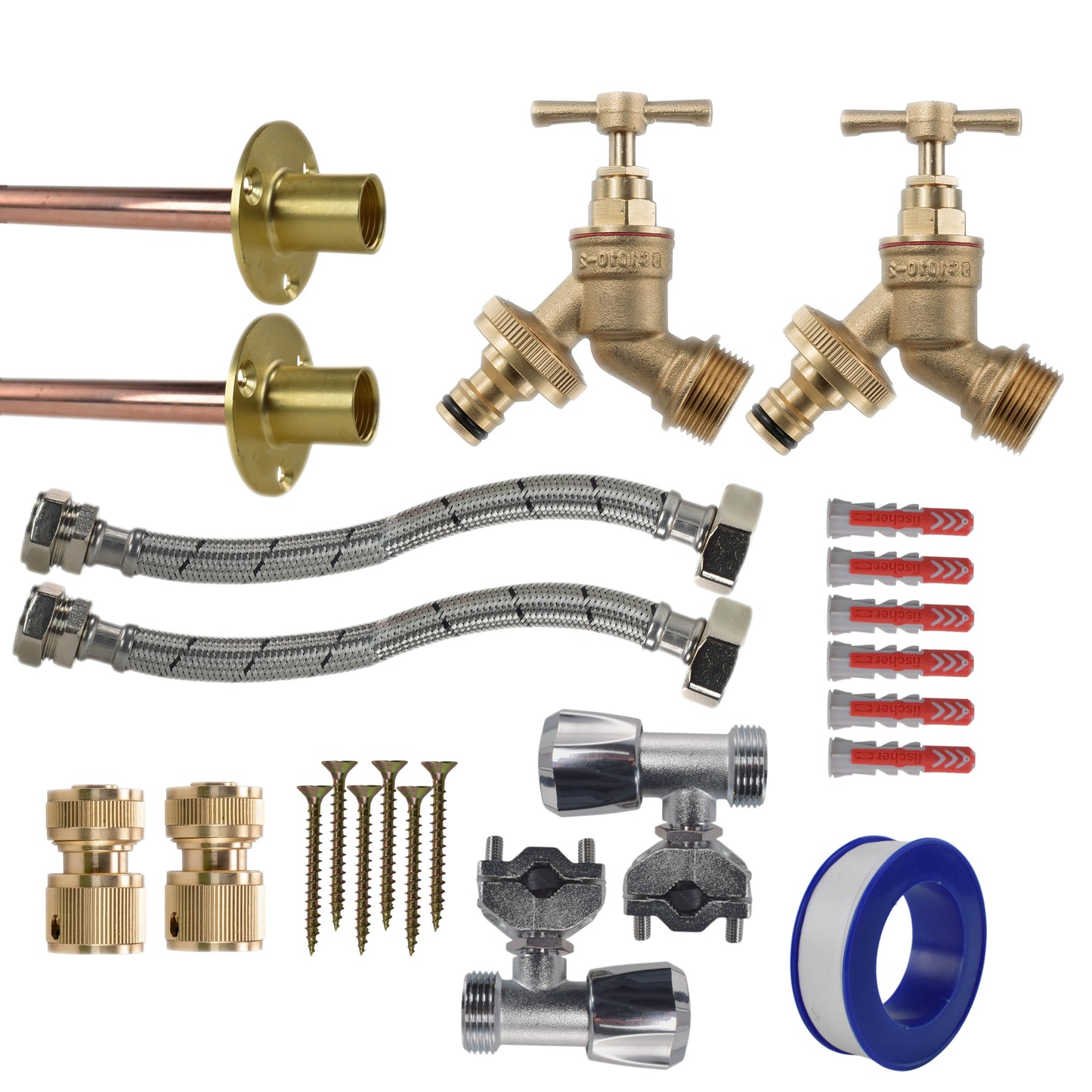 AP Supplies Brass Quick Connect Bib Tap FULL Connection Kit x2