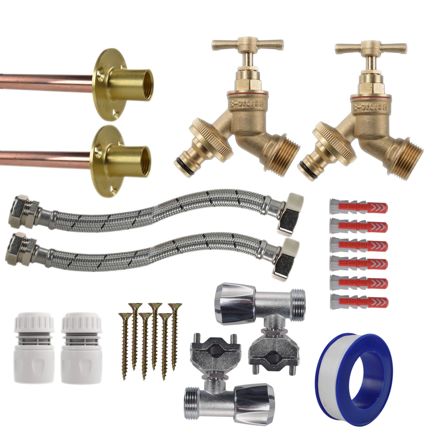 AP Supplies Brass Quick Connect Bib Tap FULL Connection Kit x2