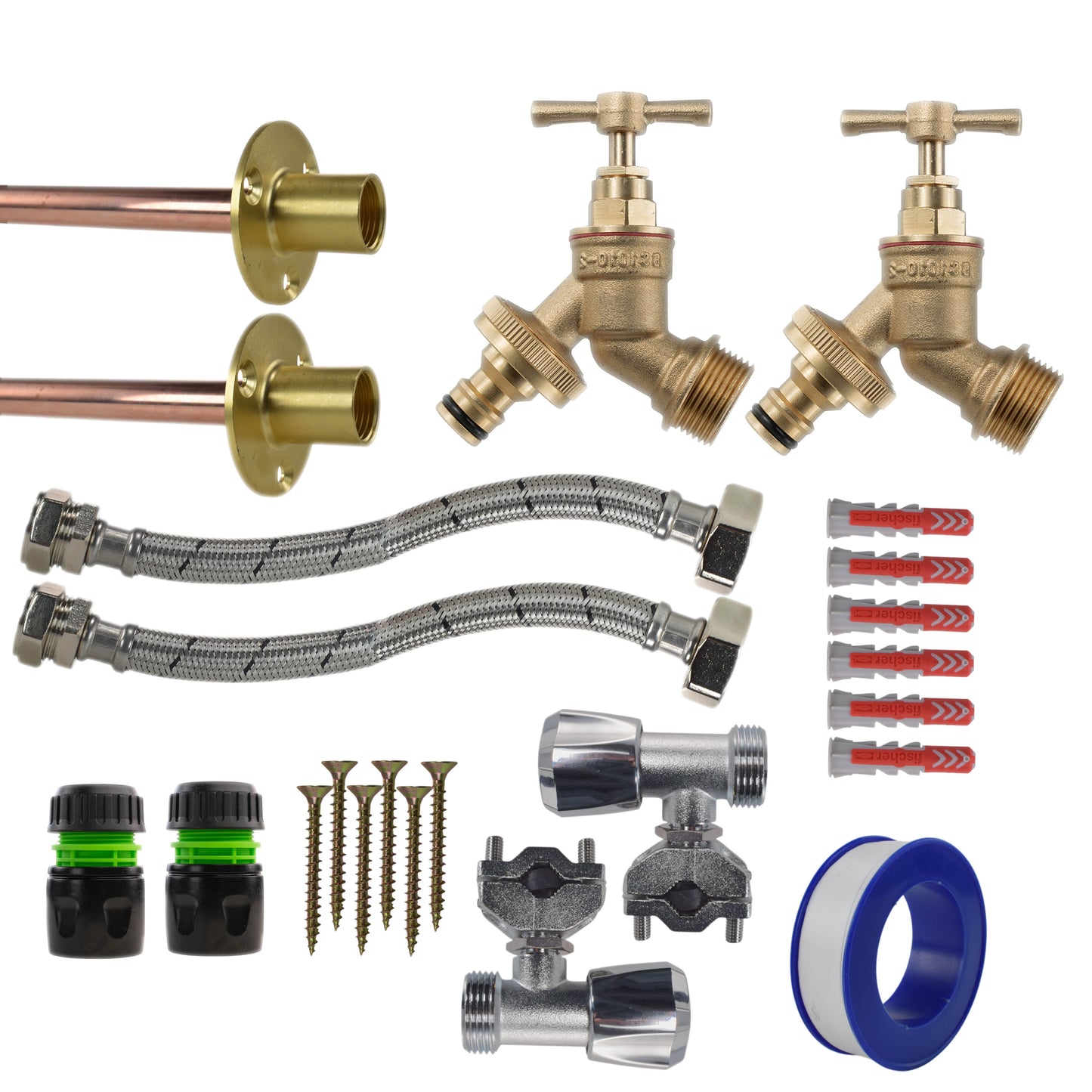 AP Supplies Brass Quick Connect Bib Tap FULL Connection Kit x2