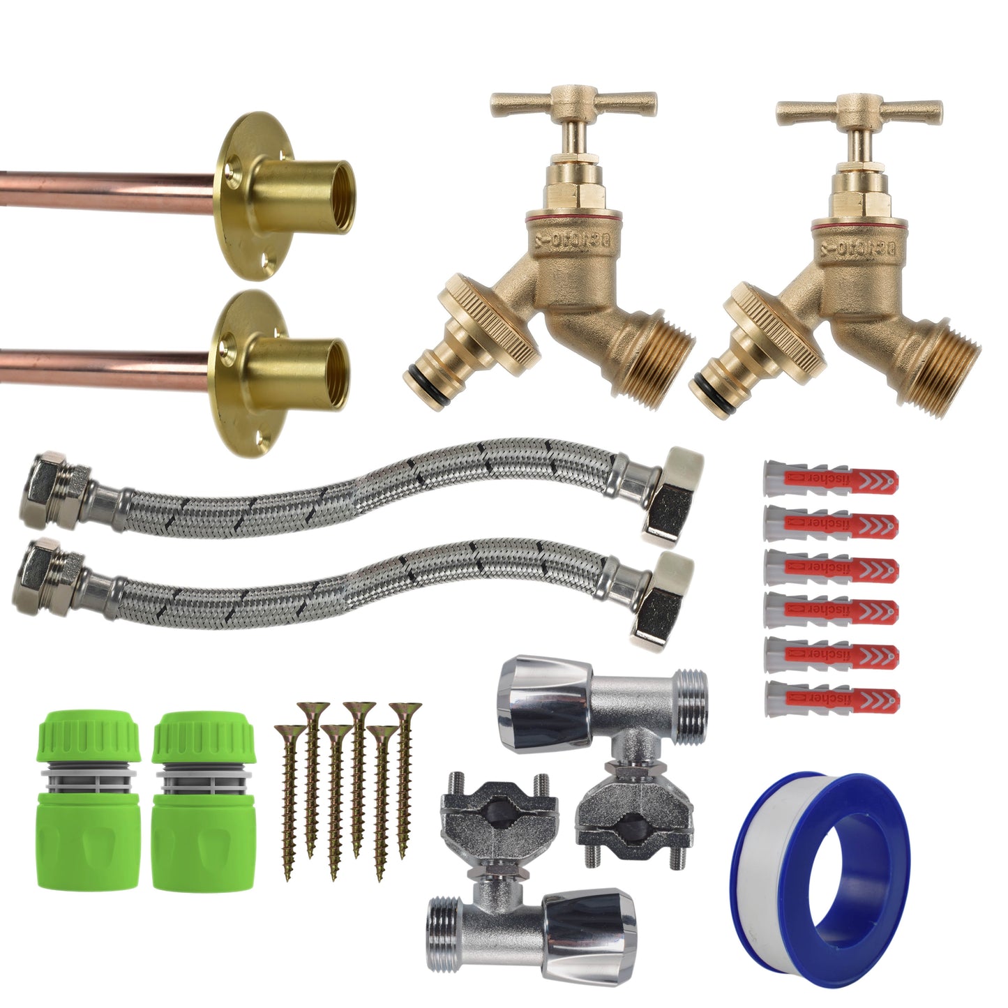 AP Supplies Brass Quick Connect Bib Tap FULL Connection Kit x2