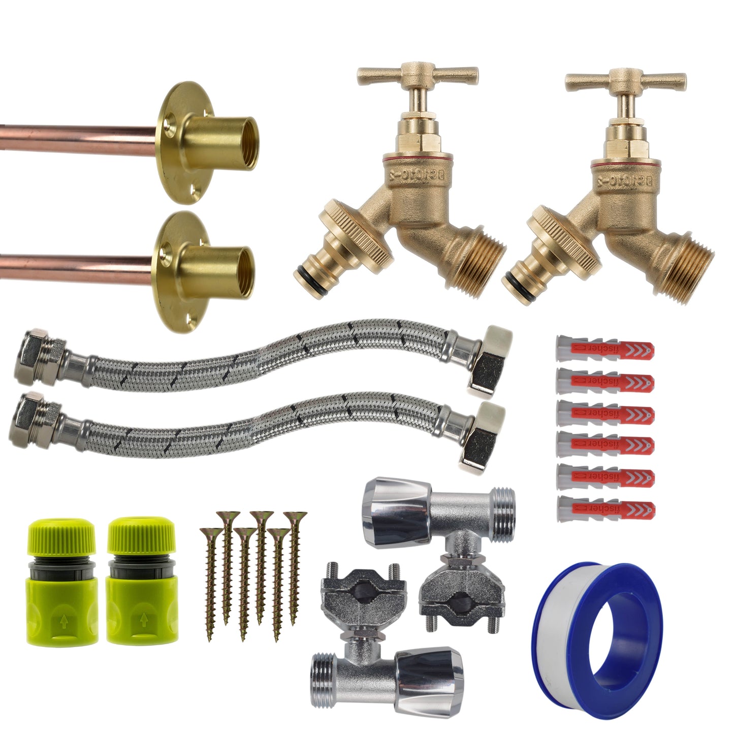 AP Supplies Brass Quick Connect Bib Tap FULL Connection Kit x2
