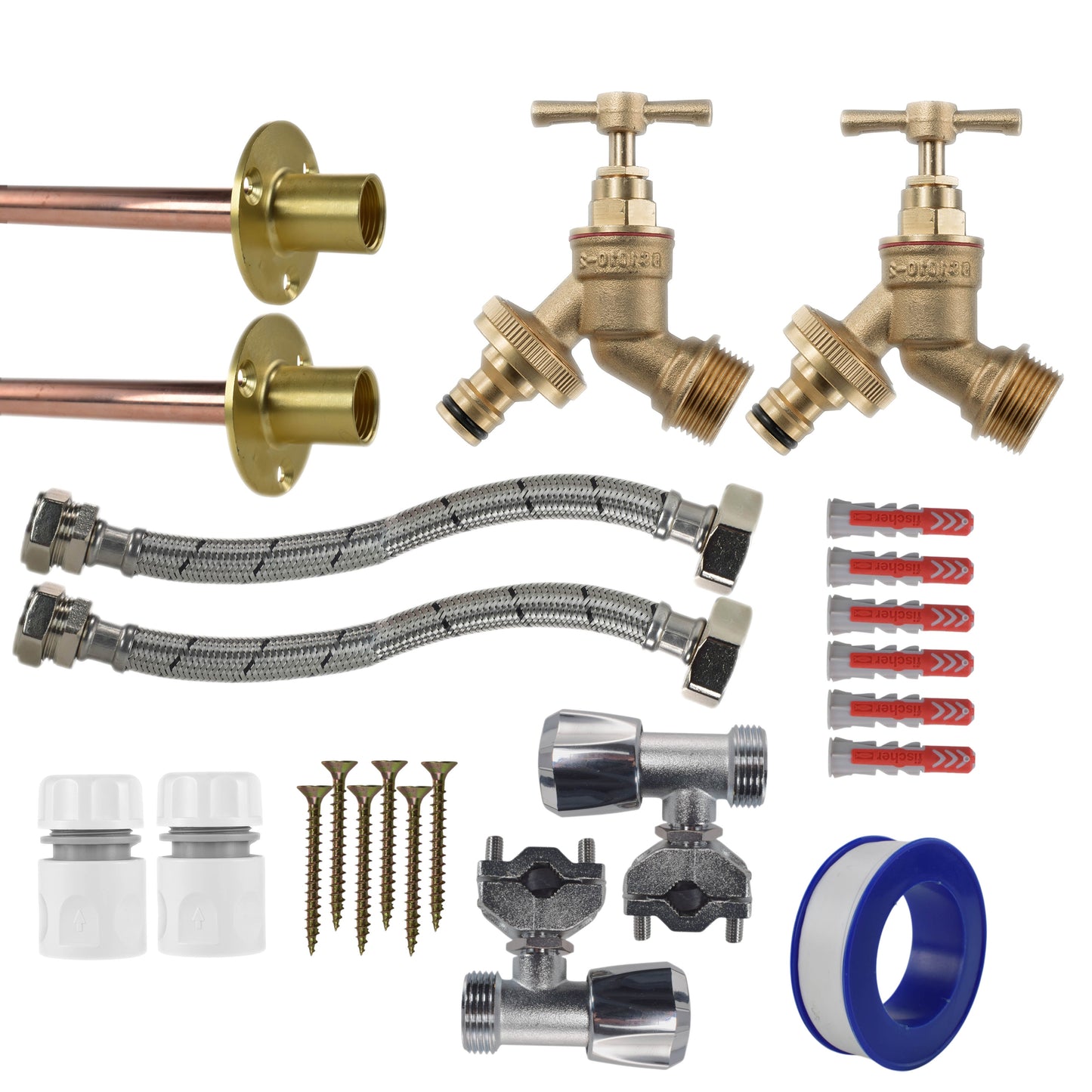 AP Supplies Brass Quick Connect Bib Tap FULL Connection Kit x2