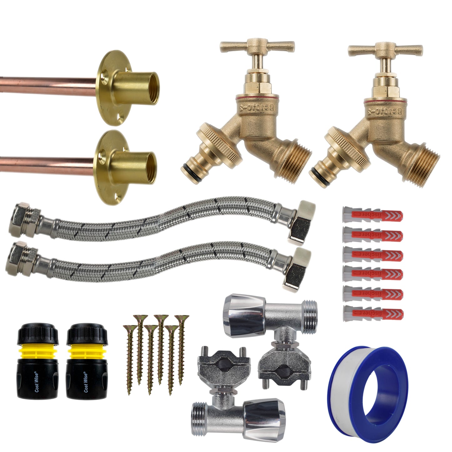 AP Supplies Brass Quick Connect Bib Tap FULL Connection Kit x2