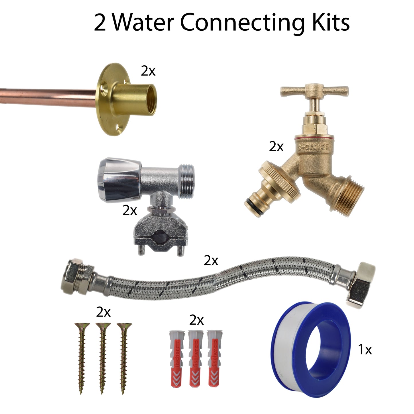 AP Supplies Brass Quick Connect Bib Tap FULL Connection Kit x2 - Kit with Lime Line Hose Connector