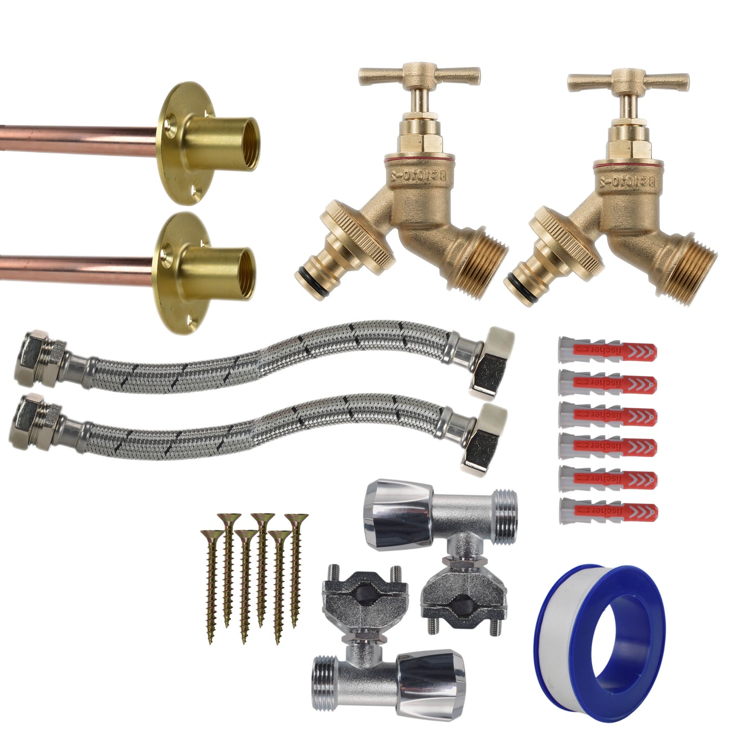 AP Supplies Brass Quick Connect Bib Tap FULL Connection Kit x2 - Brass Quick Connect Full Tap Kit x2
